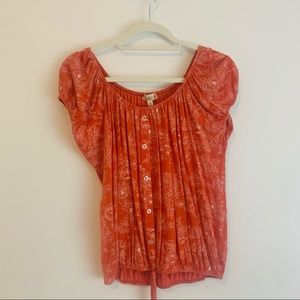 Orange and White Flowy Blouse
